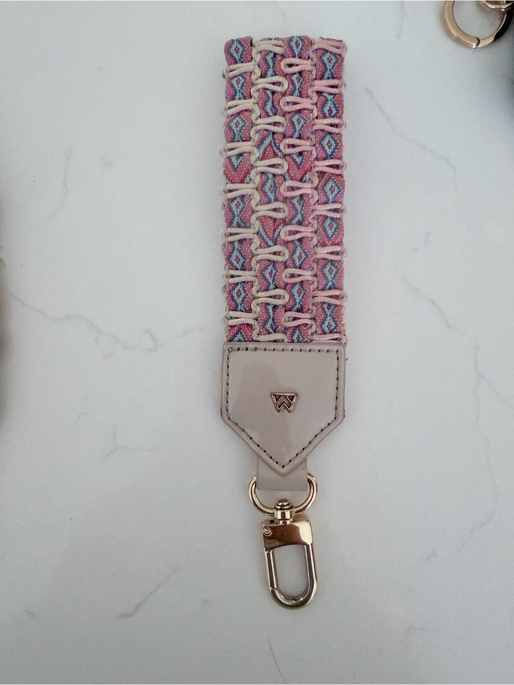 W Logo Pink Multicolor Woven Key & Card Holder Strap with Gold Clip